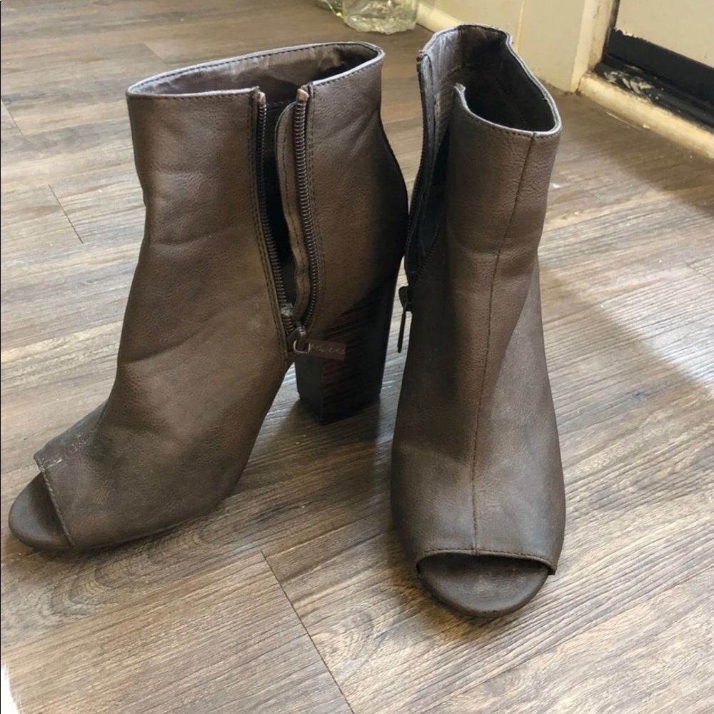 Dark brown peep toe booties